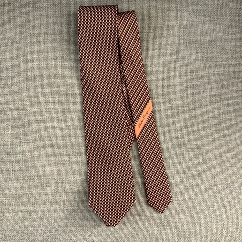 Salvatore Ferragamo Brown and White Patterned Tie